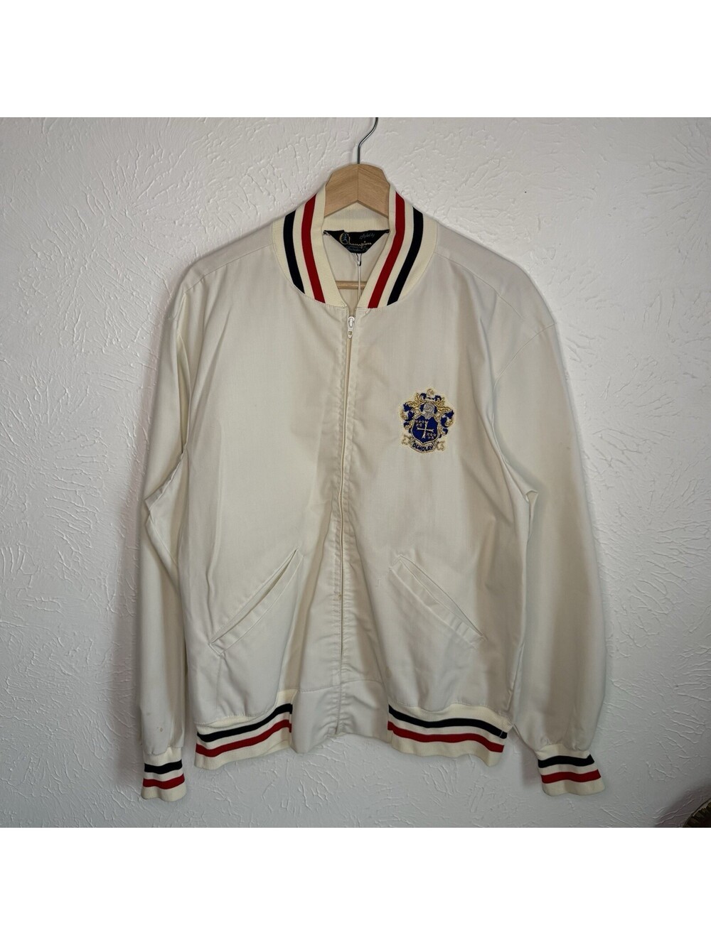 Champion Running Man Demolay Vintage 60s Warmup Zip-Up Windbreaker White, Large
